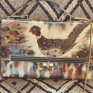 Rare 1960's Korean Vintage Folk Art pheasant Handbag